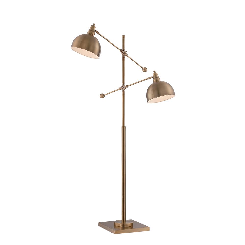 Lite Source LS-82605 2-lite Metal Floor Lamp, Brushed Brass, E27 Cfl 23wx2