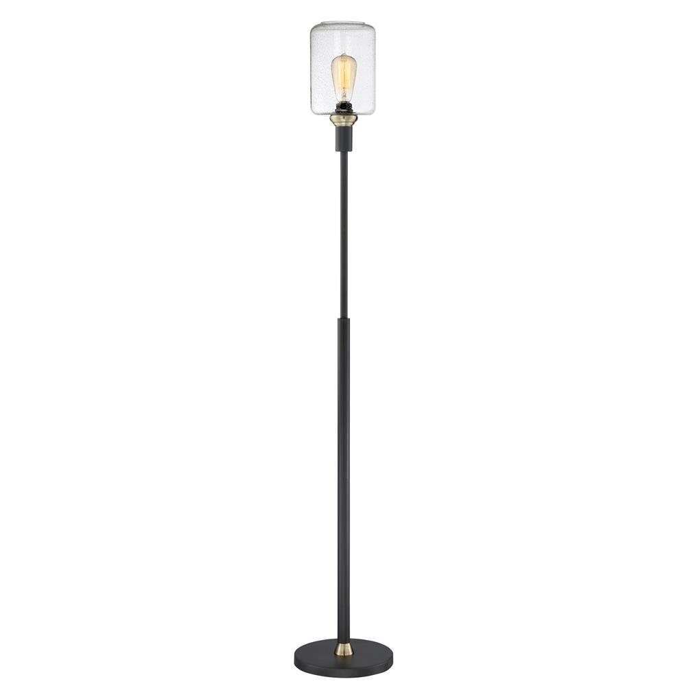 Lite Source LS-83112 Luken Two Tone Floor Lamp, Black/Ab/Seeded Glass Shade, E27 A 60W