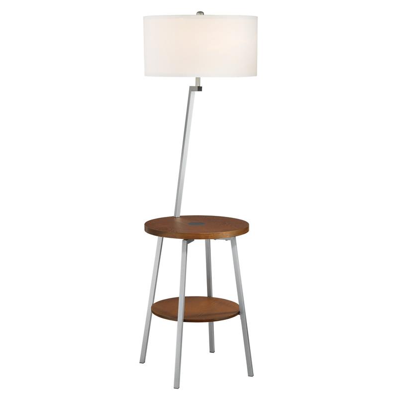 Lite Source LS-83472SIL/WHT Floor Lamp W/wireless Charging Pad, Silv/wood/white, A 150w
