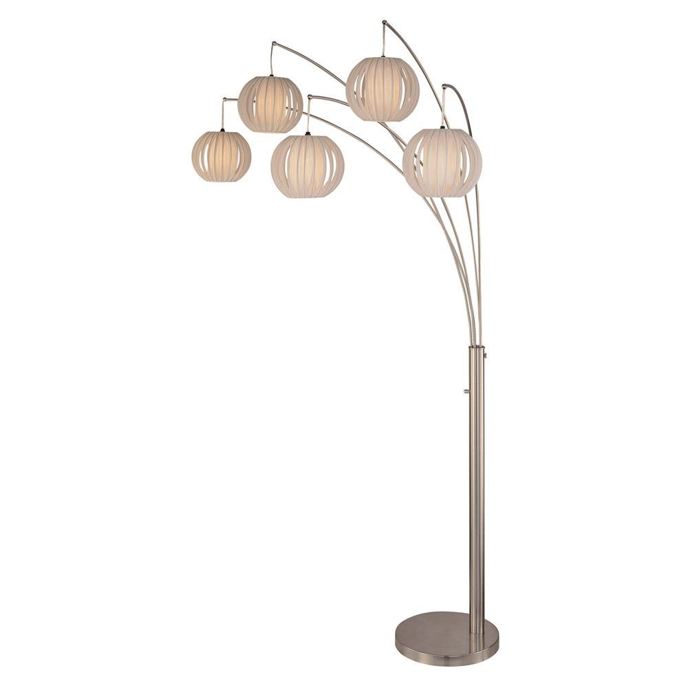Lite Source LS-8872PS/WHT Deion 5 Light Arch Lamp in Polished Steel with White Shade