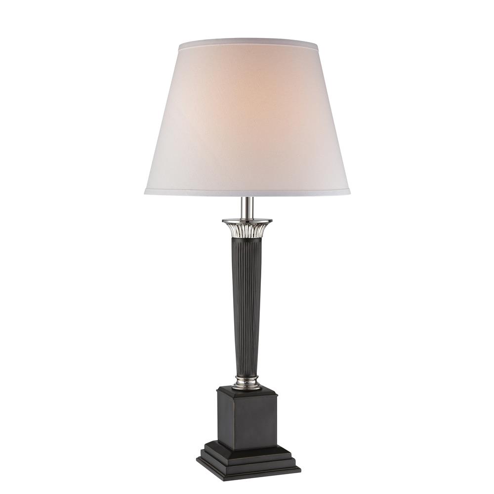 Lite Source LSF-21995 Arianna 1 Light CFL Table Lamp in Chrome and Dark Bronze with White Fabric Shade