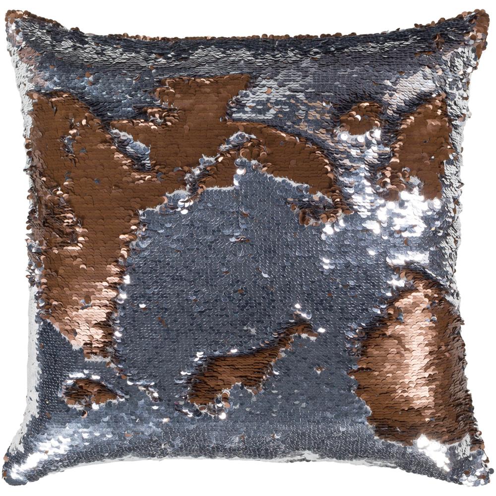 Livabliss ADN002-1818 Andrina ADN-002 18"L x 18"W Accent Pillow Dark Brown, Metallic Silver, Light Gray