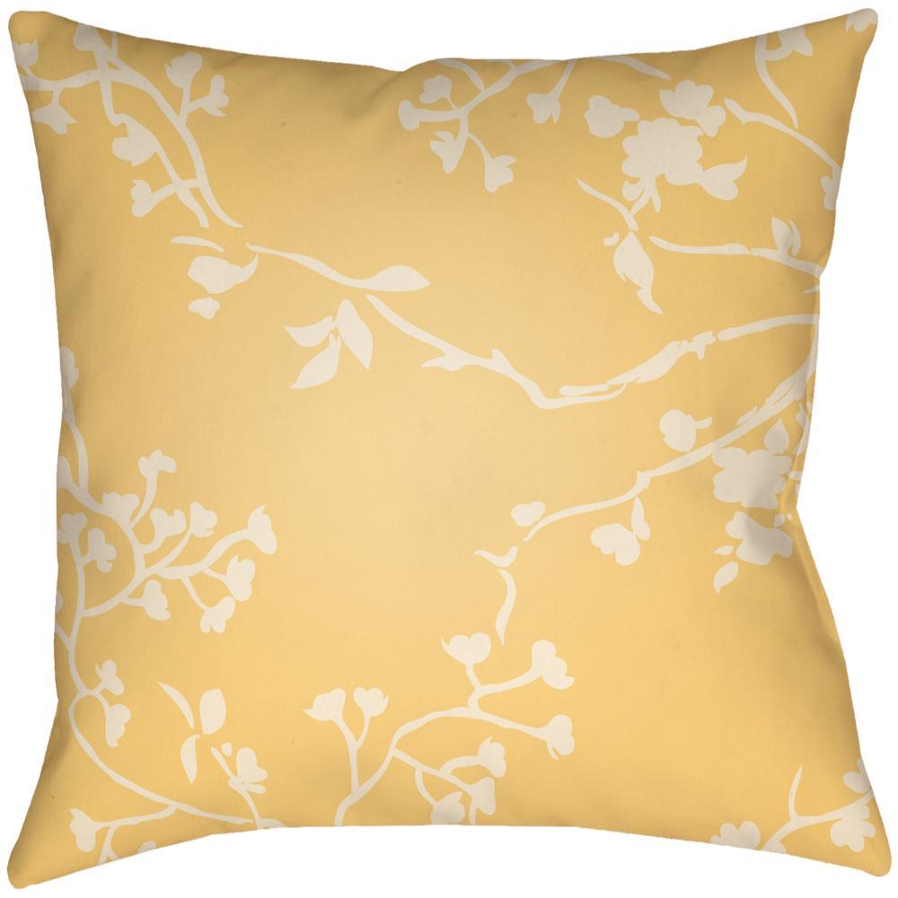 Livabliss CF001-1818 Chinoiserie Floral CF-001 18"L x 18"W Accent Pillow Cream, Yellow