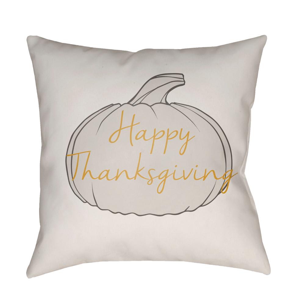 Livabliss HPY001-1818 Happy Thanksgiving HPY-001 18"L x 18"W Accent Pillow Pale Slate, Light Silver, Ivory