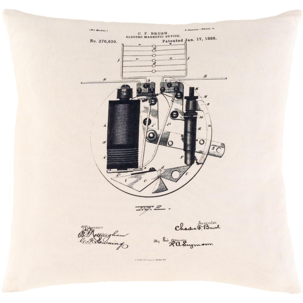 Livabliss INV002-1818 Inventors INV-002 18"L x 18"W Accent Pillow Black, Ivory