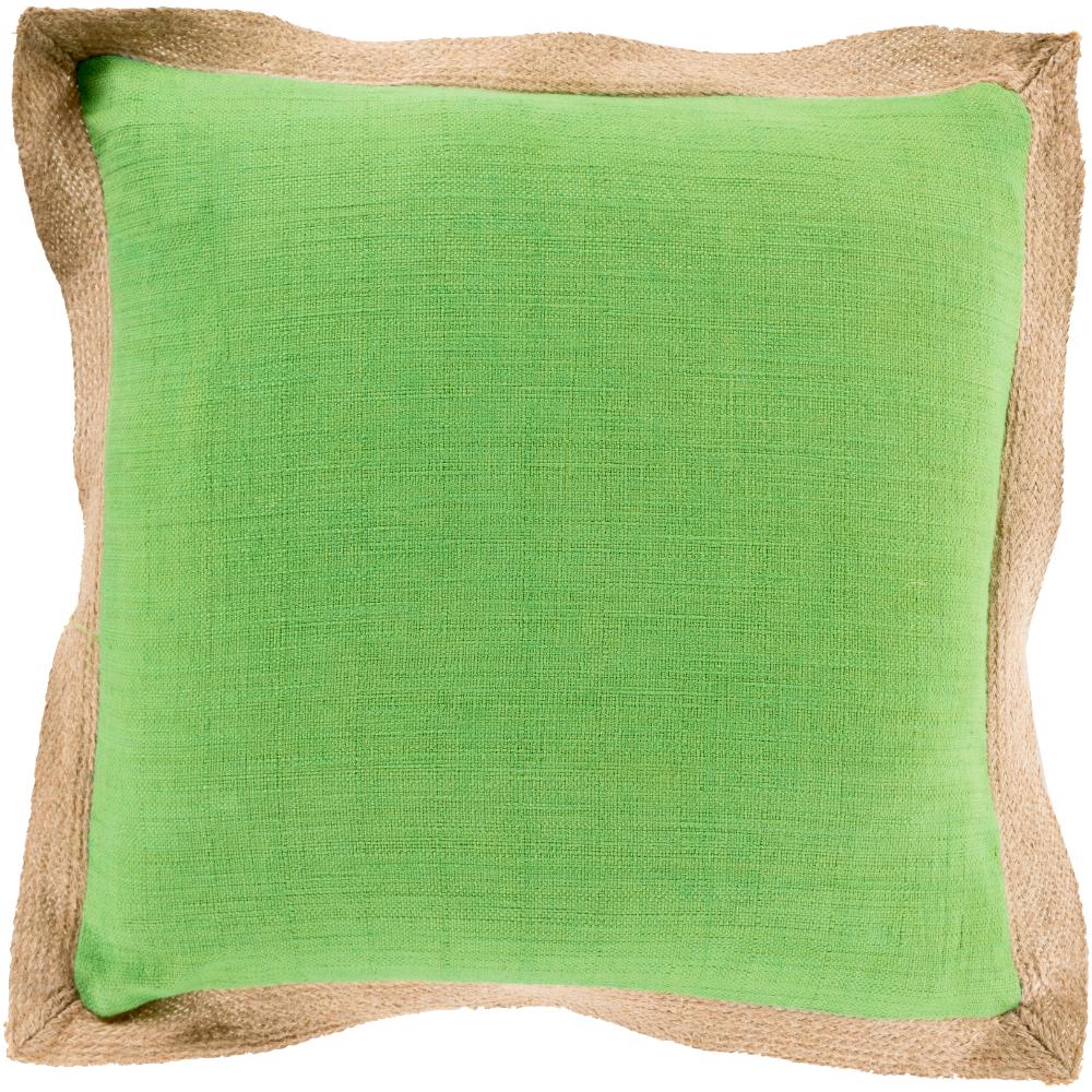 Livabliss JF001-1818 Jute Flange JF-001 18"L x 18"W Accent Pillow Tan, Grass Green