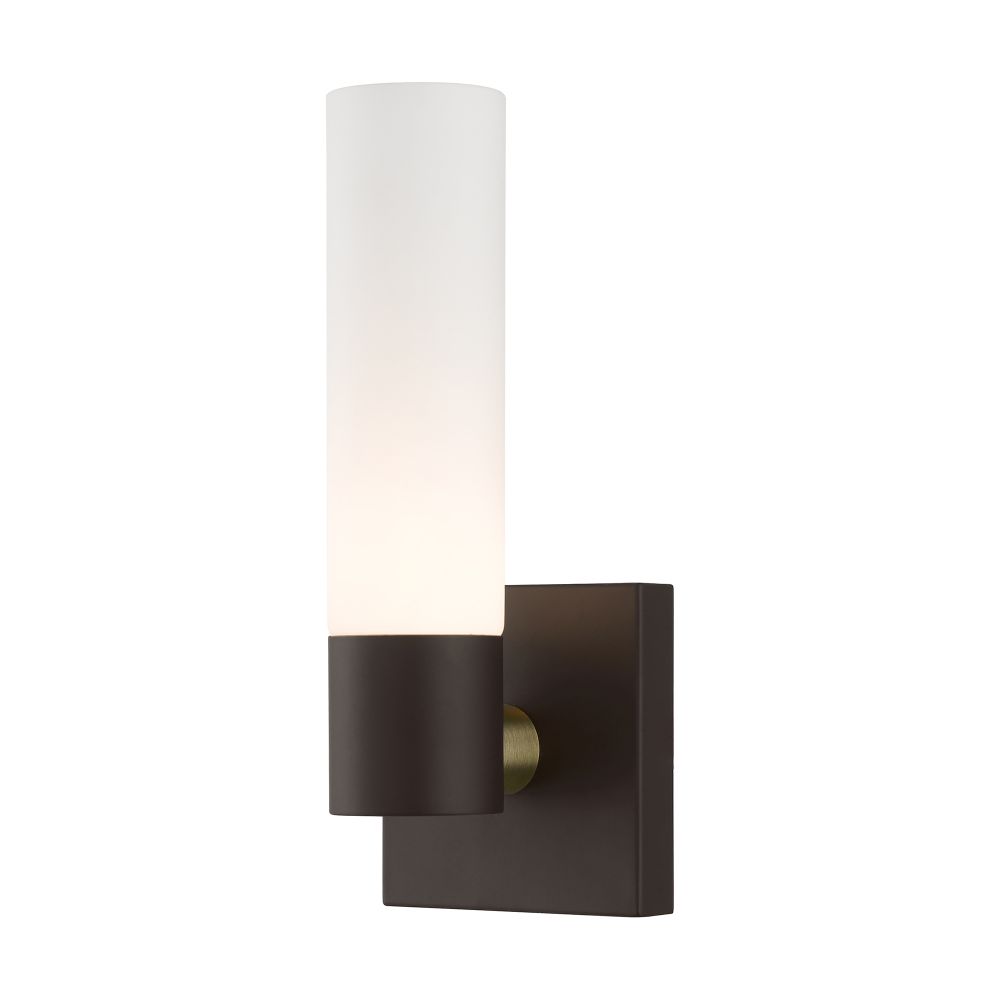 Livex Lighting 10101-07 1-Light ADA Wall Sconce in Bronze with Antique Brass Accent