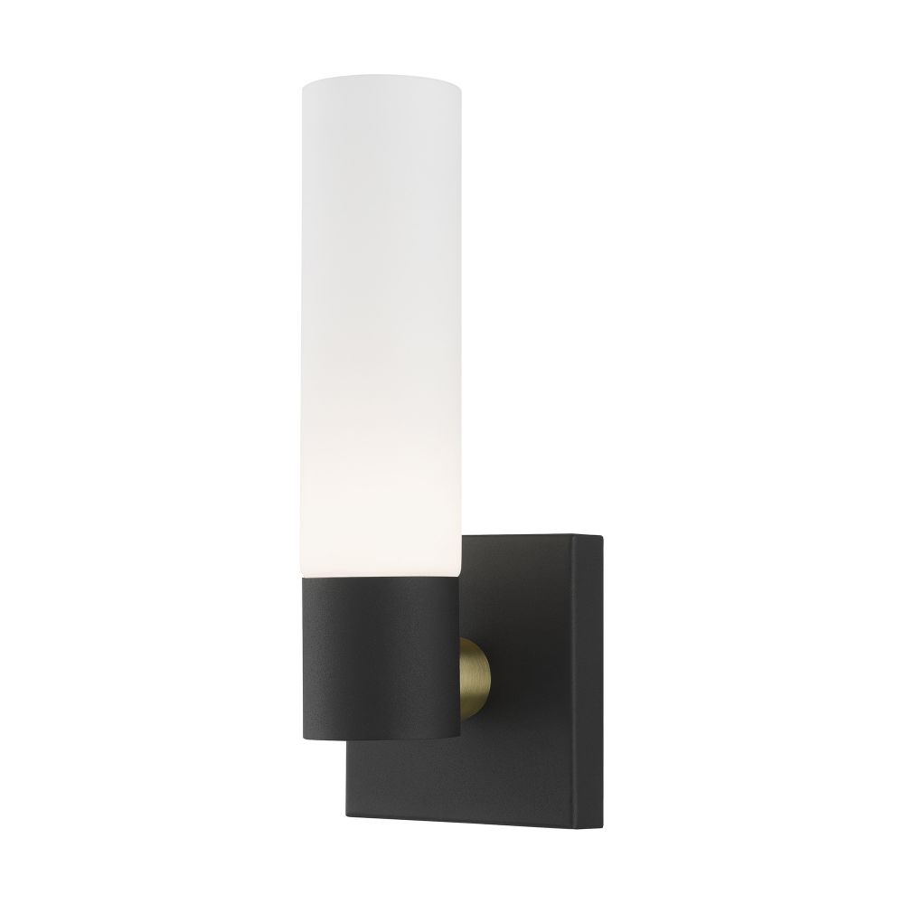 Livex Lighting 10101-14 1-Light ADA Wall Sconce in Textured Black with Antique Brass Accent