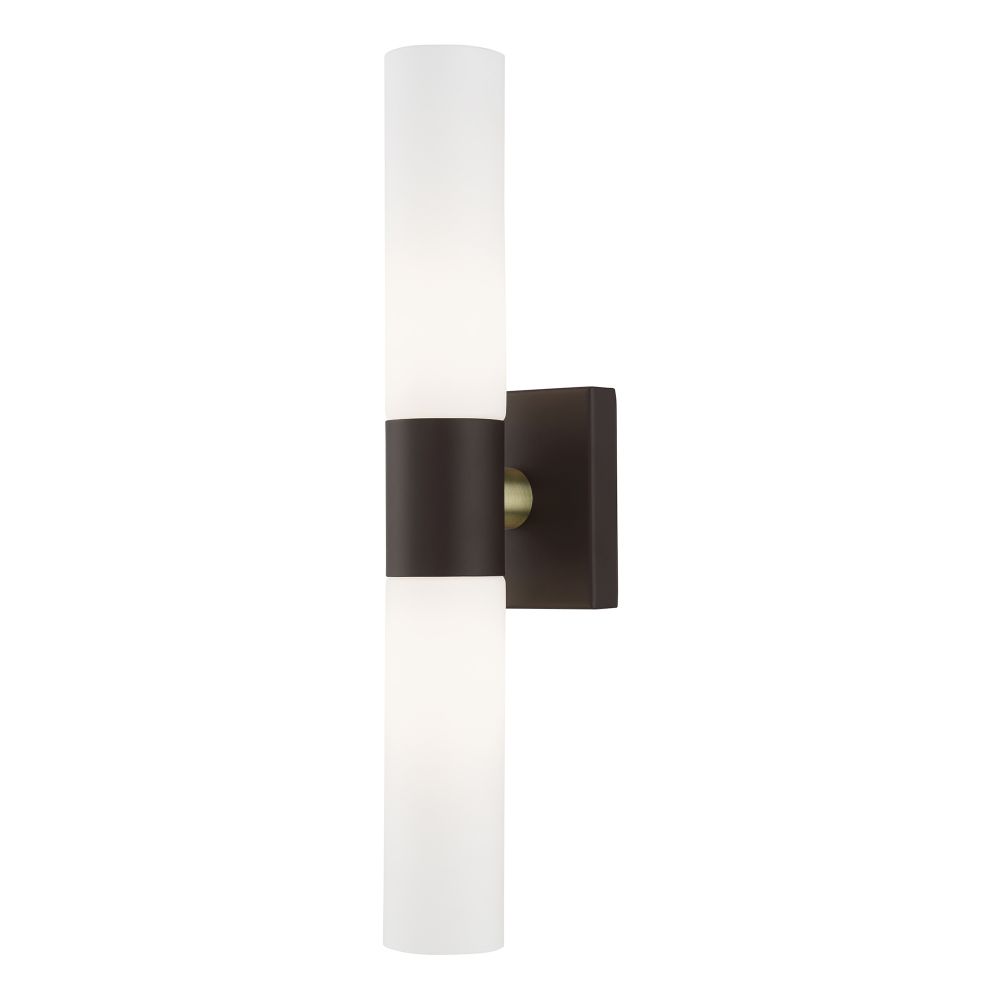 Livex Lighting 10102-07 2-Light ADA Wall Sconce in Bronze with Antique Brass Accent