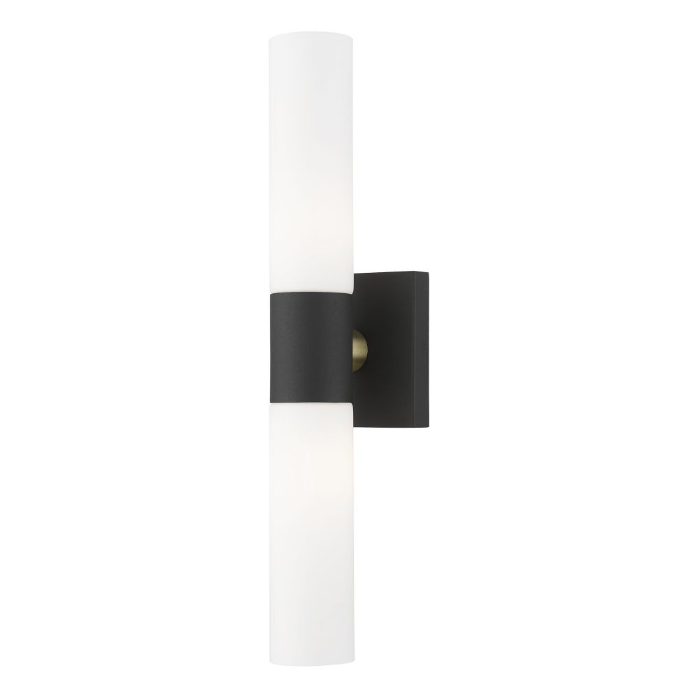 Livex Lighting 10102-14 2-Light ADA Wall Sconce in Textured Black with Antique Brass Accent
