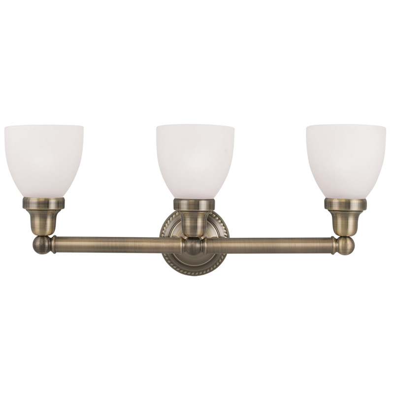 Livex Lighting 1023-01 Classic Bath Light in Antique Brass with Satin Opal White Glass