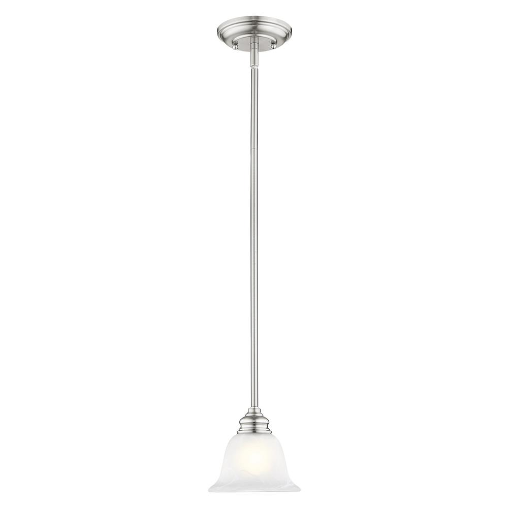 Livex Lighting 1340-91 Essex Mini Pendant in Brushed Nickel with White Alabaster Glass