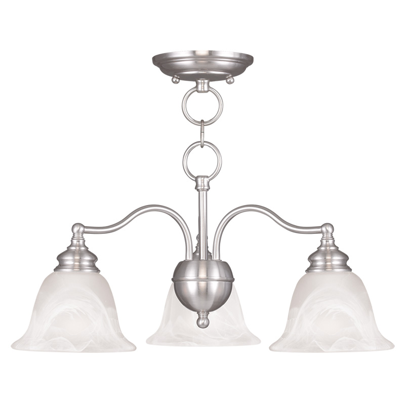 Livex Lighting 1343-91 Essex Convertible Chandelier/Ceiling Mount in Brushed Nickel with White Alabaster Glass