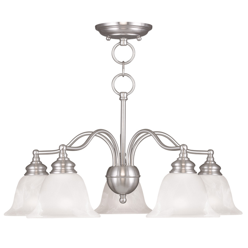 Livex Lighting 1346-91 Essex Convertible Chandelier/Ceiling Mount in Brushed Nickel with White Alabaster Glass