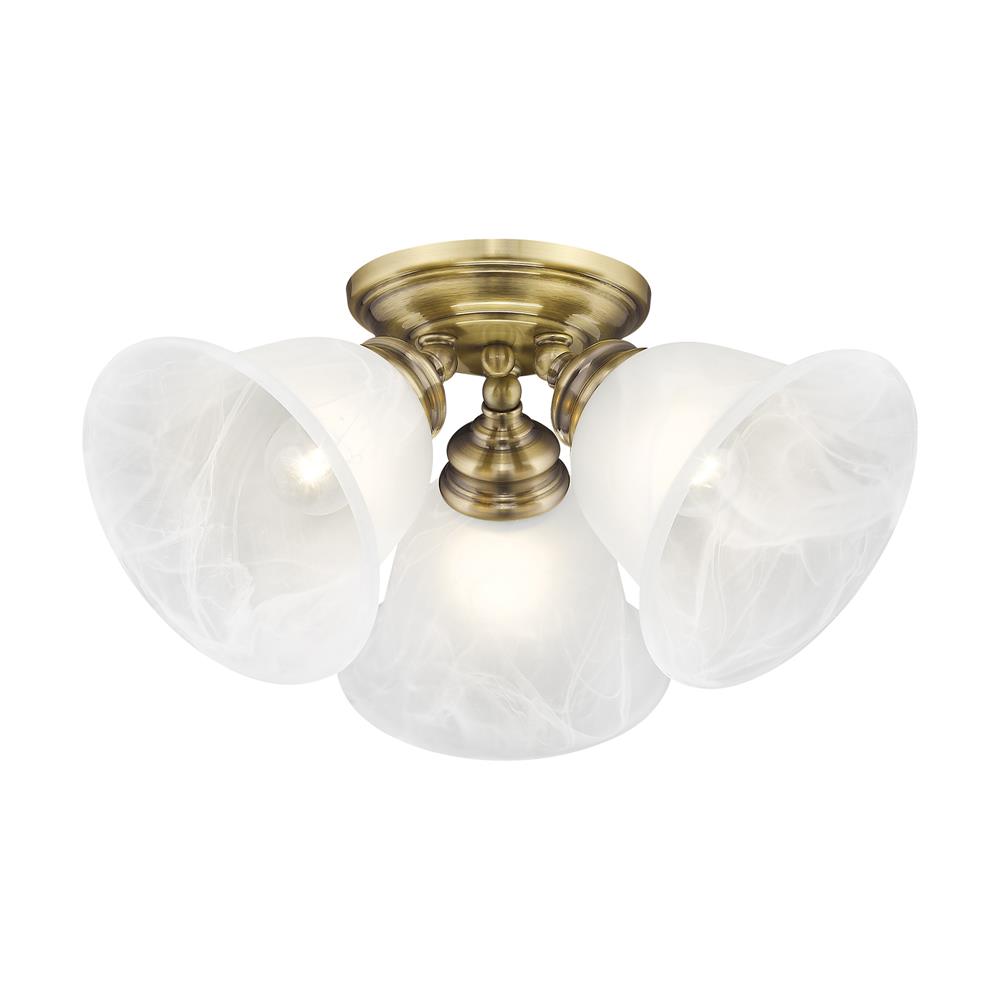Livex Lighting 1358 Essex Semi-Flush Ceiling Fixture with 3 Lights in Antique Brass