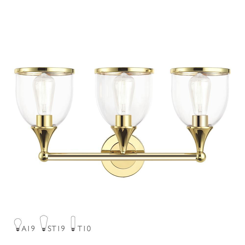 Livex Lighting 14133-02 3 Light Polished Brass Vanity Sconce with Mouth Blown Clear Glass