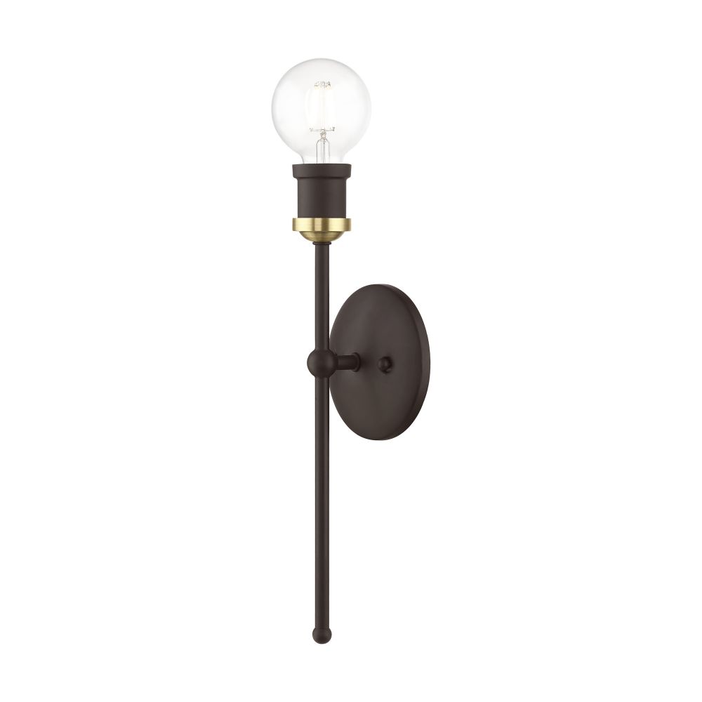 Livex Lighting 14421-07 1 Light Bronze with Antique Brass Accents ADA Single Sconce