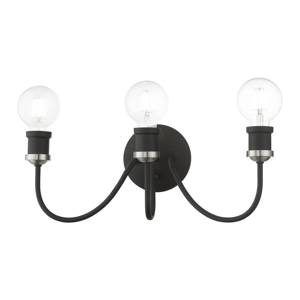 Livex Lighting 16573-04 3 Light Black with Brushed Nickel Accent Vanity Sconce