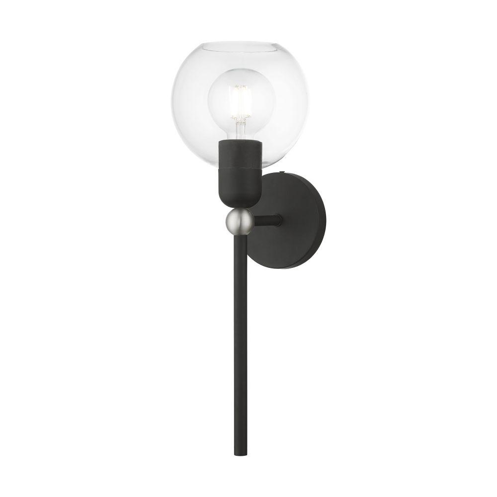 Livex Lighting 16971-04 1 Light Black with Brushed Nickel Accent Sphere Single Sconce