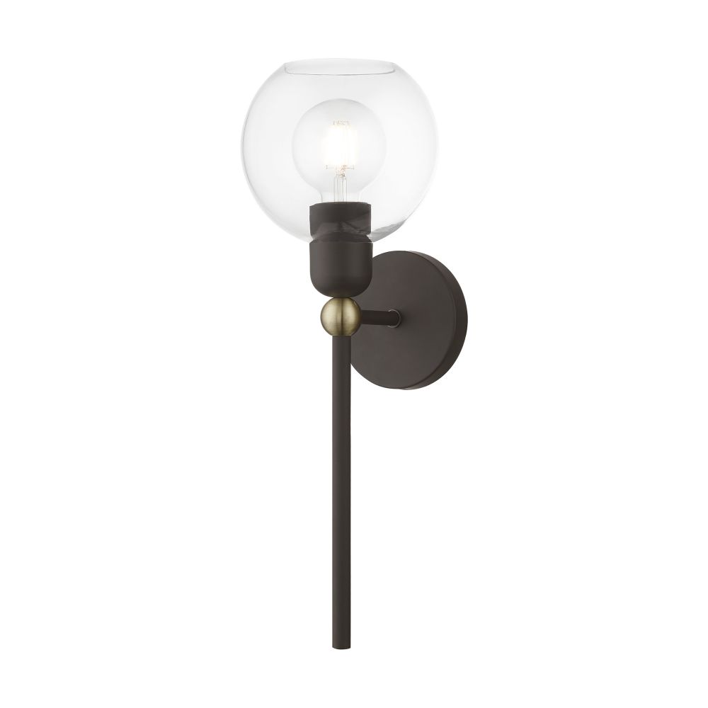 Livex Lighting 16971-07 1 Light Bronze with Antique Brass Accents Sphere Single Sconce
