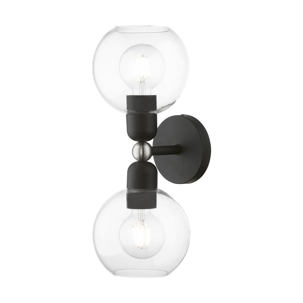 Livex Lighting 16972-04 2 Light Black with Brushed Nickel Accents Sphere Vanity Sconce