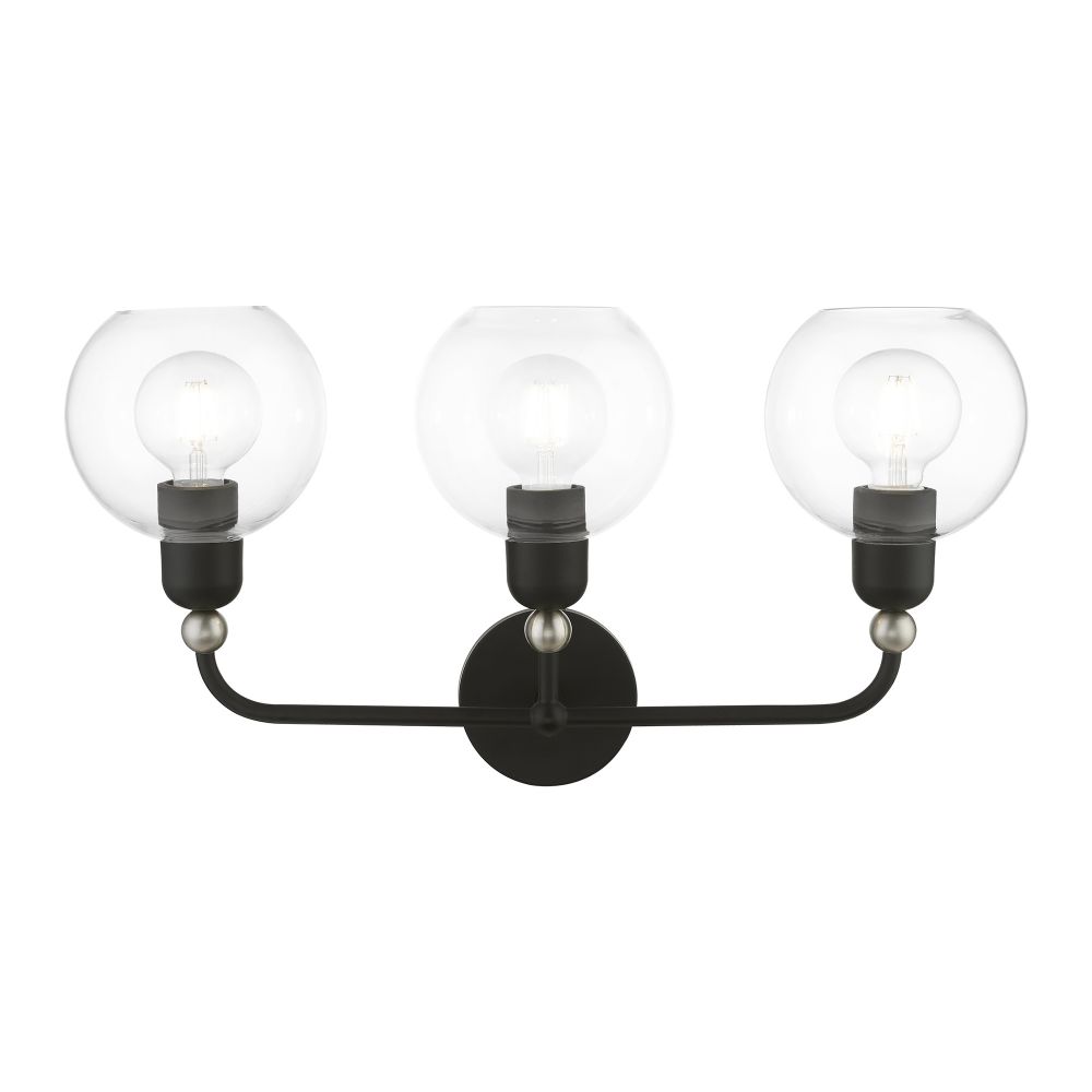 Livex Lighting 16973-04 3 Light Black with Brushed Nickel Accents Sphere Vanity Sconce