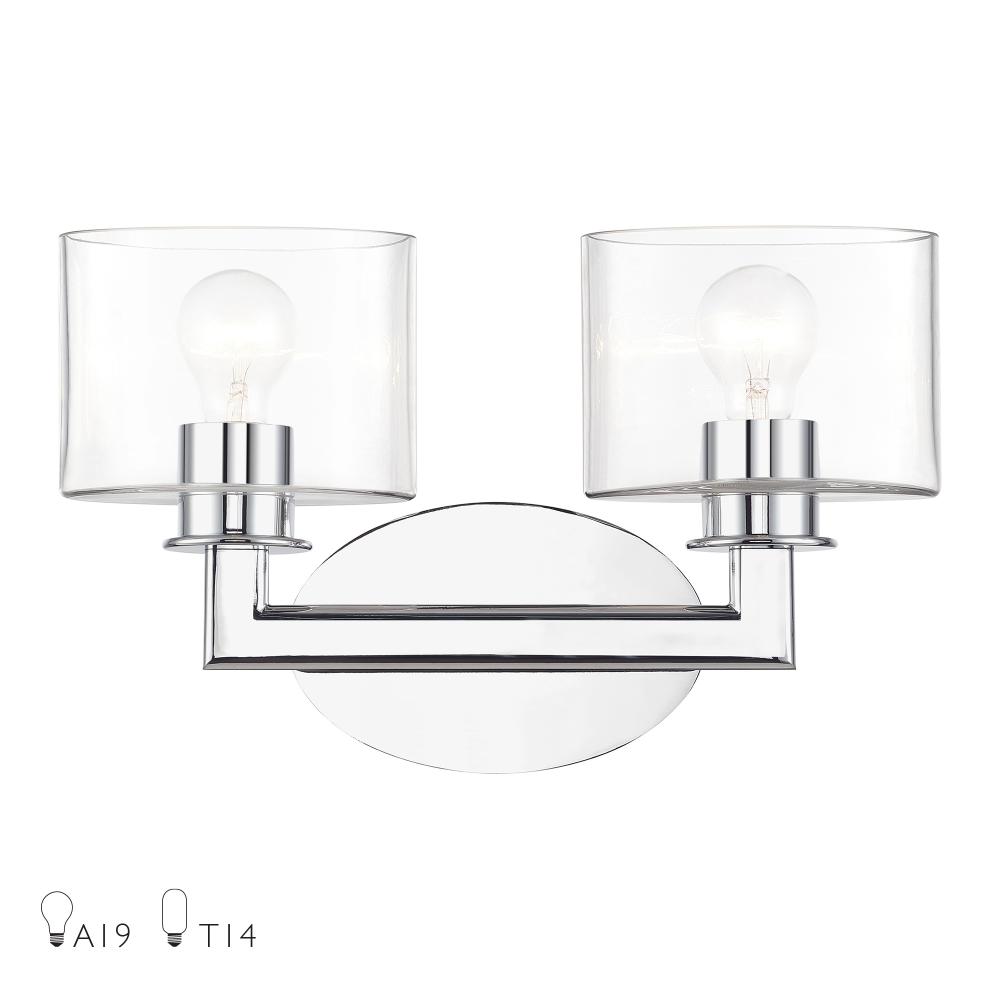 Livex Lighting 17912-05 2 Light Polished Chrome Vanity Sconce with Mouth Blown Clear Glass