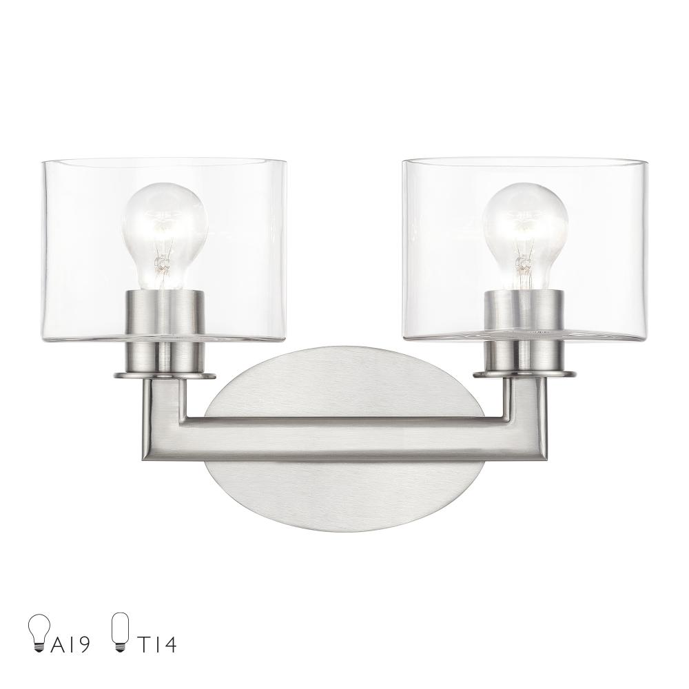 Livex Lighting 17912-91 2 Light Brushed Nickel Vanity Sconce with Mouth Blown Clear Glass