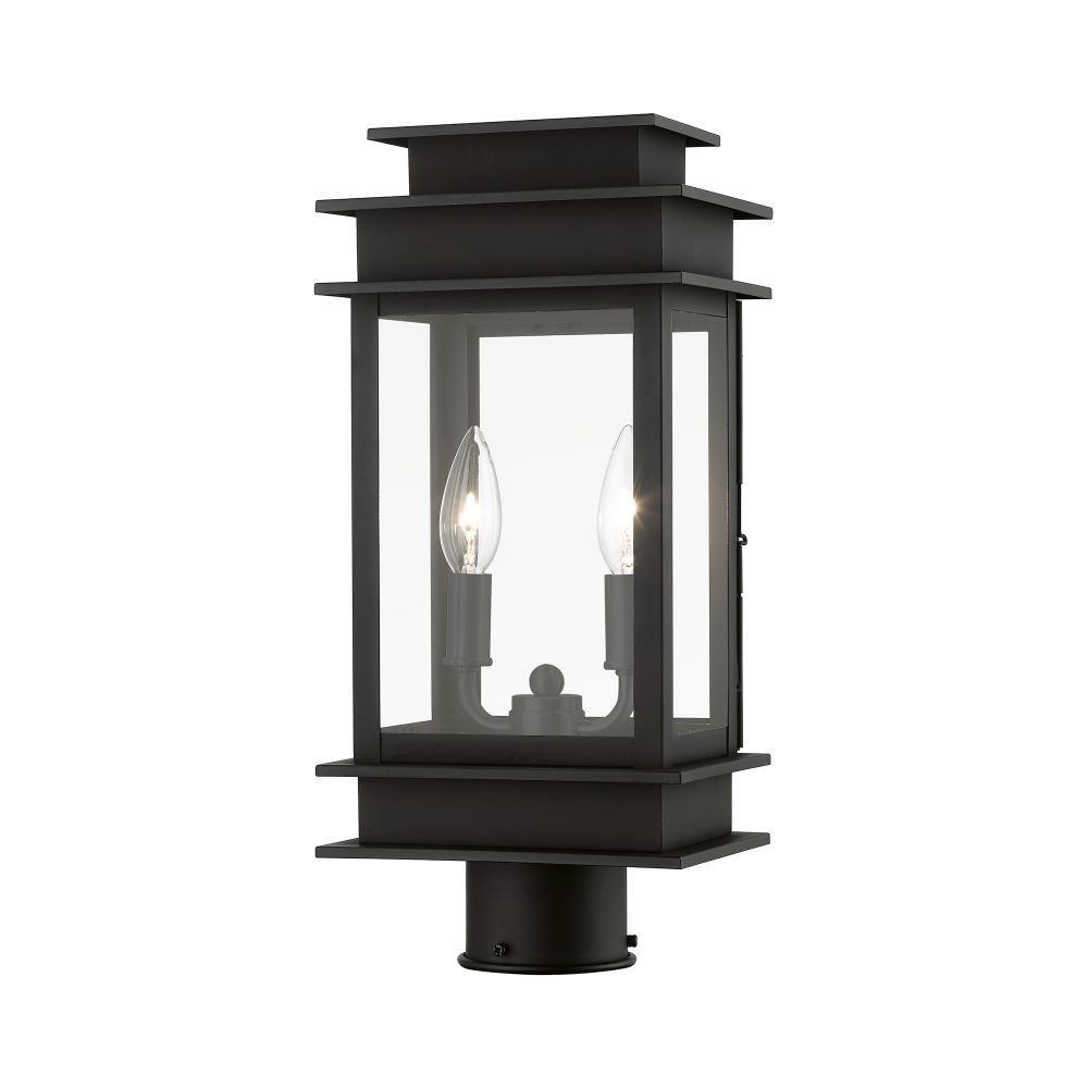 Livex Lighting 2015-04 2 Light Black with Polished Chrome Stainless Steel Reflector Outdoor Medium Post Top Lantern