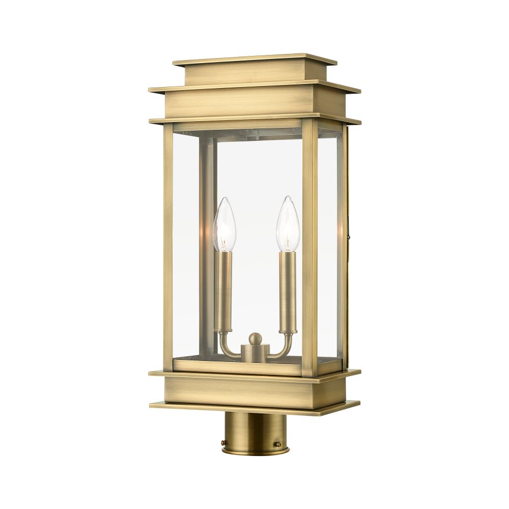 Livex Lighting 2017-01 2 Light Antique Brass with Polished Chrome Stainless Steel Reflector Outdoor Large Post Top Lantern