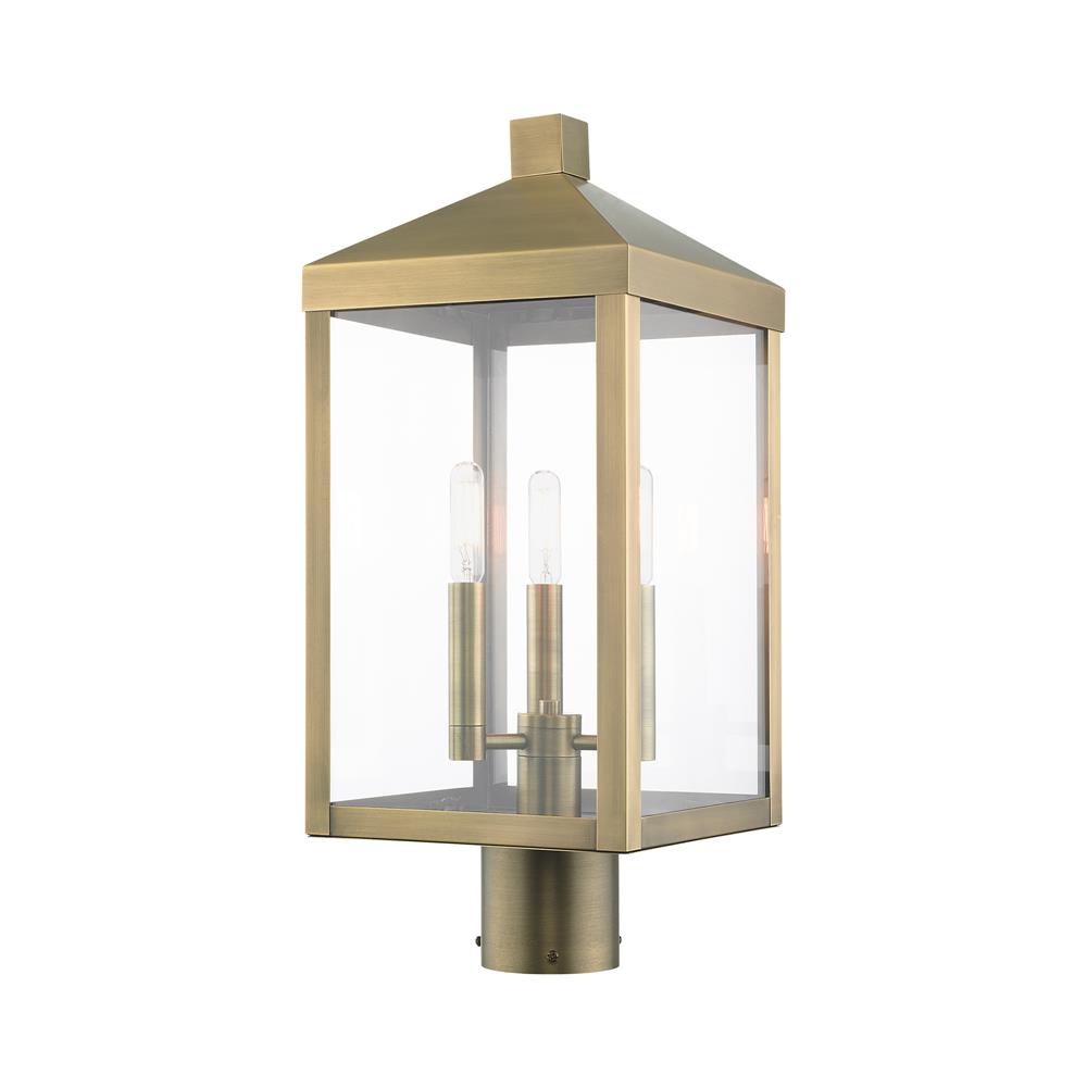 Livex Lighting 20592-01 Nyack 3 Lt Antique Brass Outdoor Post Top Lantern