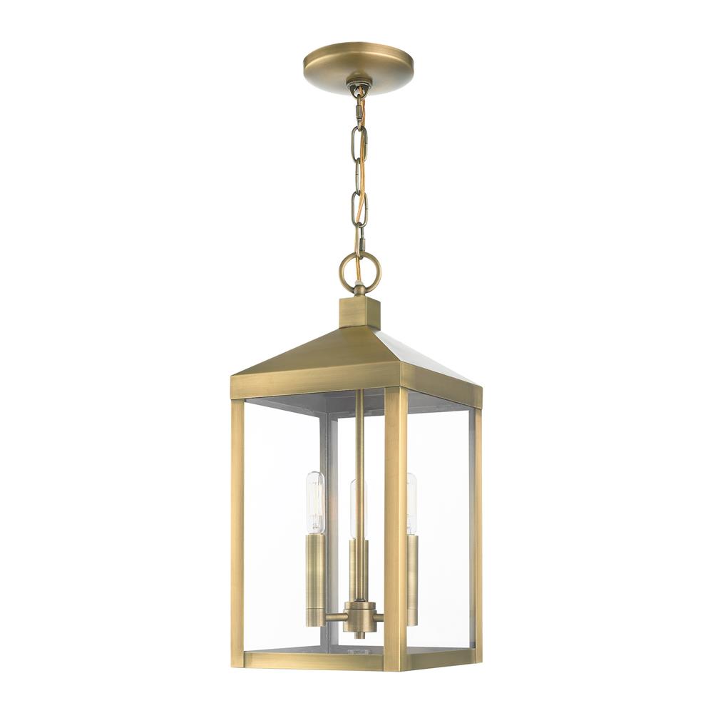 Livex Lighting 20593-01 Nyack 3 Lt Antique Brass Outdoor Pendant Lantern