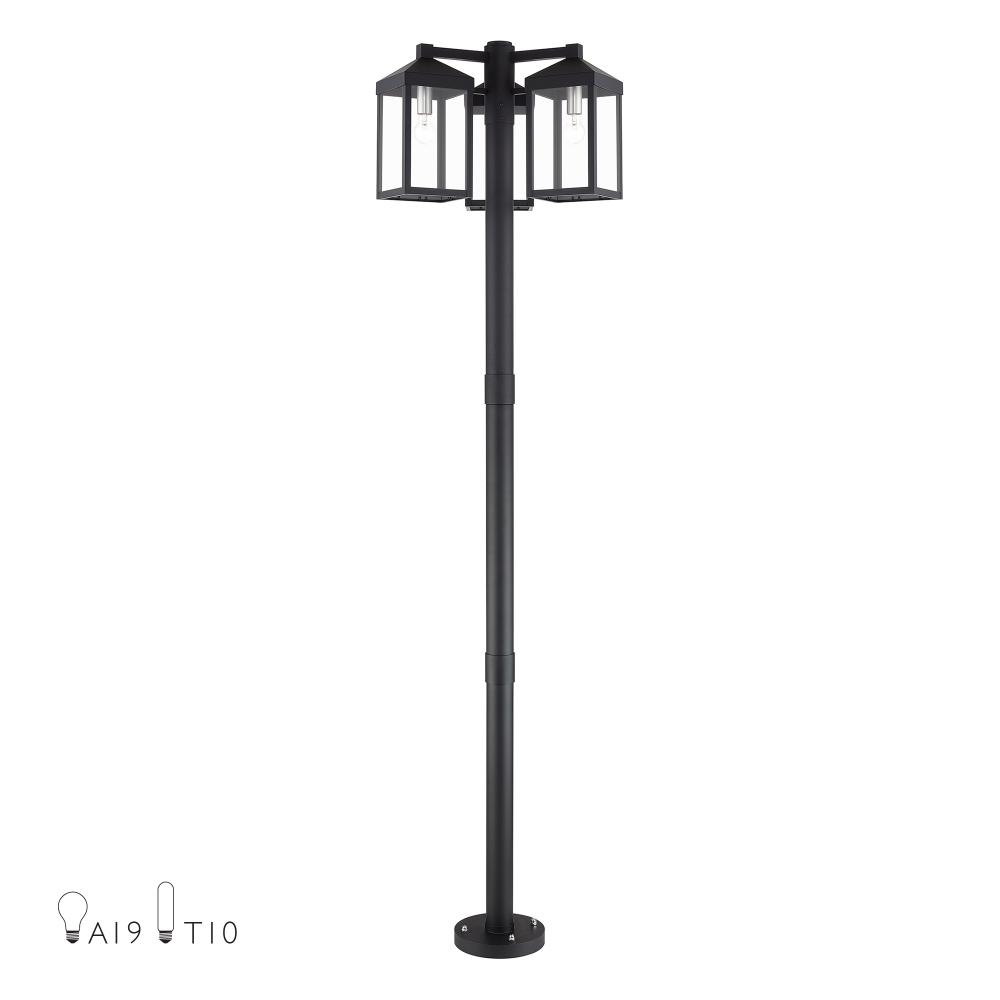 Livex Lighting 20597-04 Multi Head Black Outdoor Post Light with Brushed Nickel Accents and Clear Glass