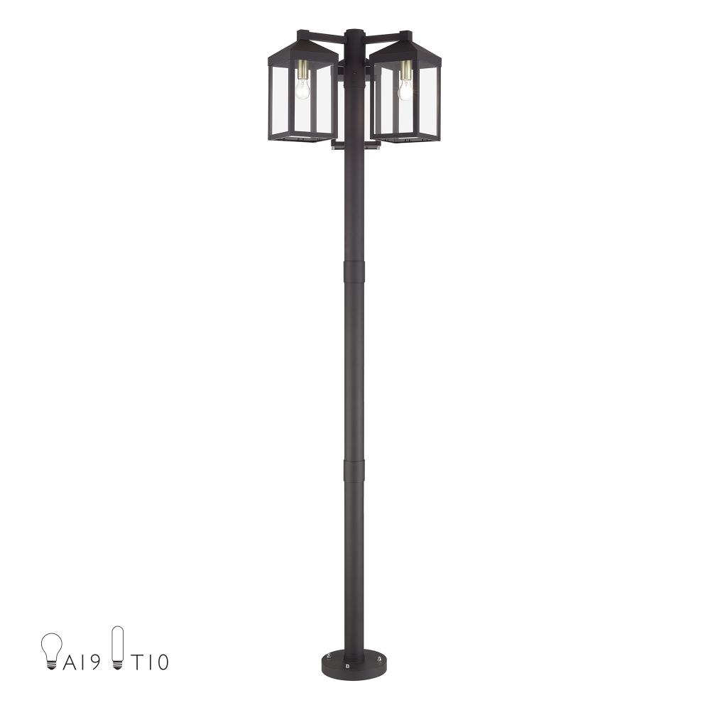 Livex Lighting 20597-07 Multi Head Bronze Outdoor Post Light with Antique Brass Accents and Clear Glass