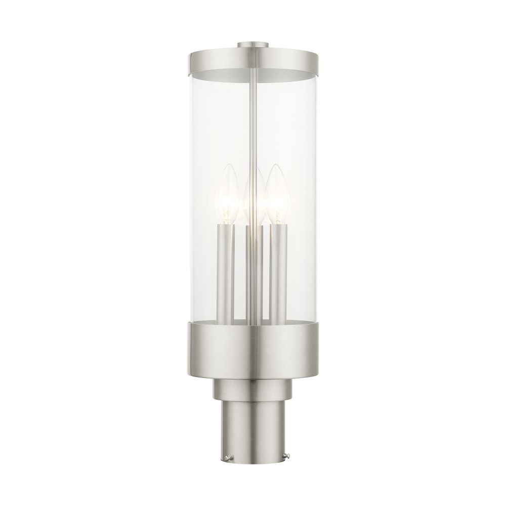 Livex Lighting 20728-91 3 Lt Brushed Nickel Outdoor Post Top Lantern