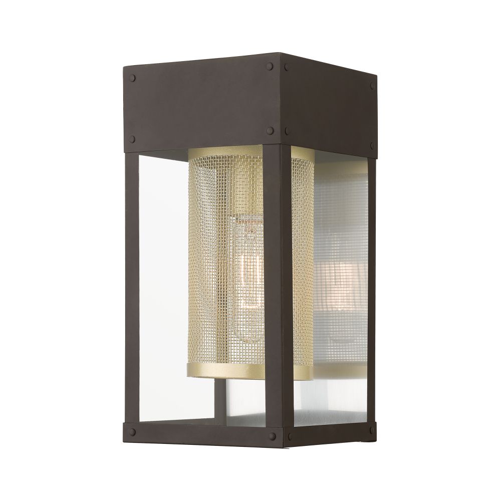 Livex Lighting 20761-07 1 Light Bronze with Soft Gold Candle and Brushed Nickel Stainless Steel Reflector Outdoor Wall Lantern