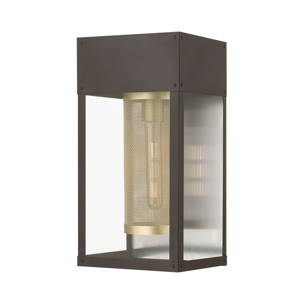 Livex Lighting 20762-07 1 Light Bronze with Soft Gold Candle and Brushed Nickel Stainless Steel Reflector Outdoor Wall Lantern