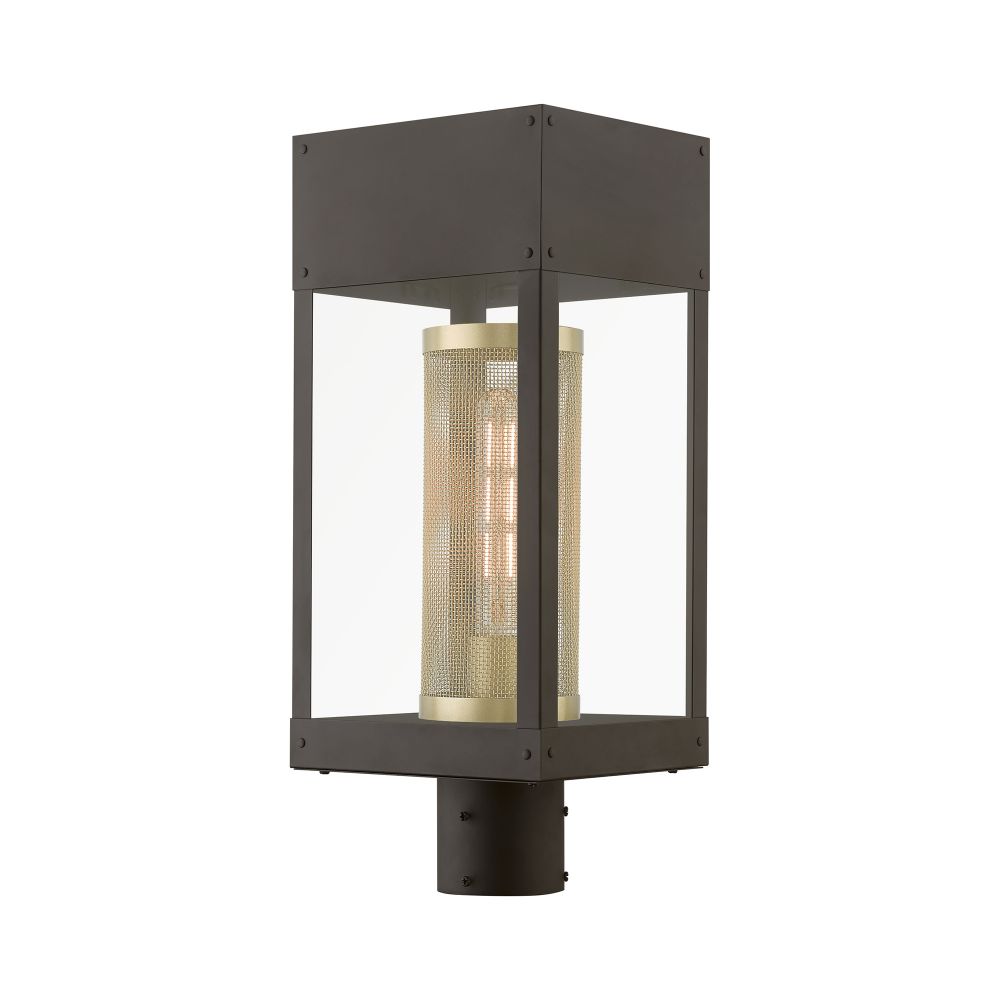 Livex Lighting 20763-07 1 Light Bronze with Soft Gold Candle Outdoor Post Top Lantern