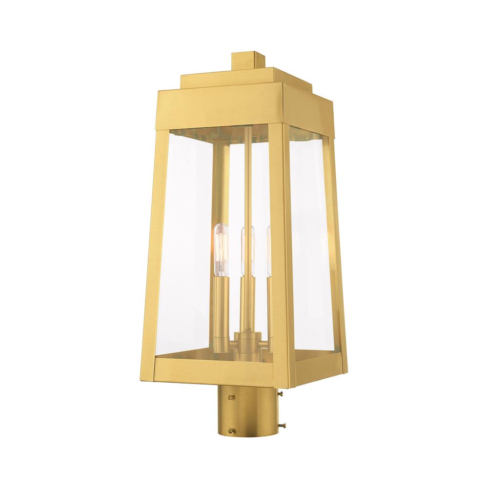 Livex Lighting 20856-12 3 Lt Satin Brass Outdoor Post Top Lantern