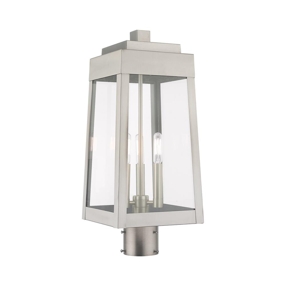 Livex Lighting 20856-91 3 Lt Brushed Nickel Outdoor Post Top Lantern