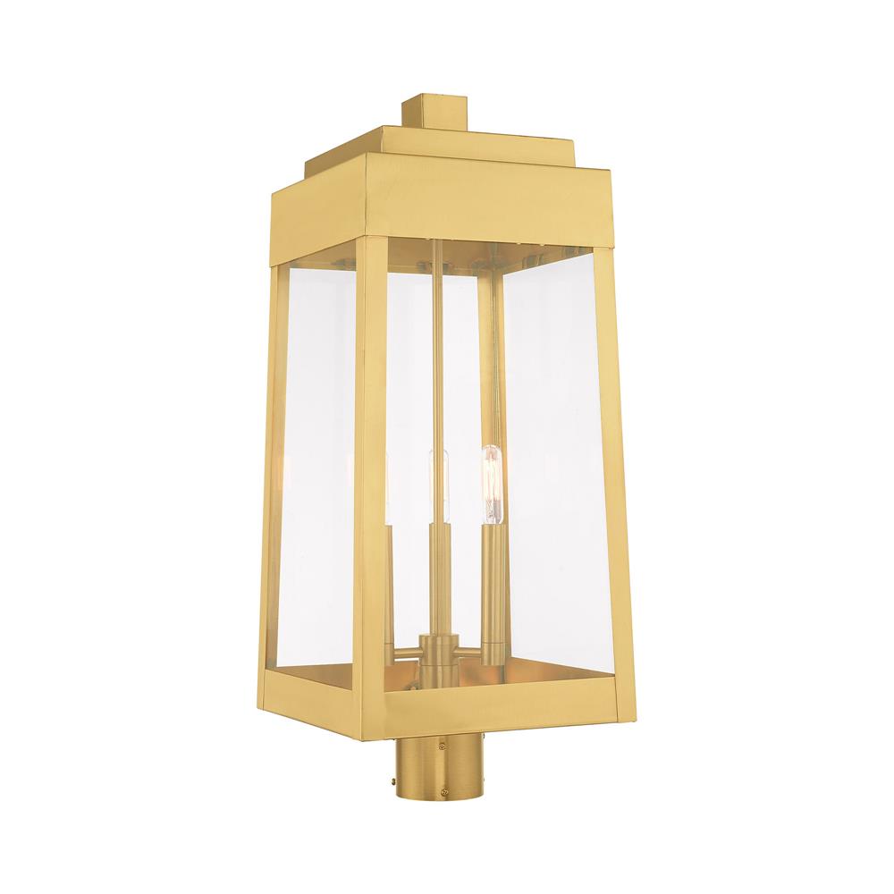 Livex Lighting 20859-12 3 Lt Satin Brass Outdoor Post Top Lantern