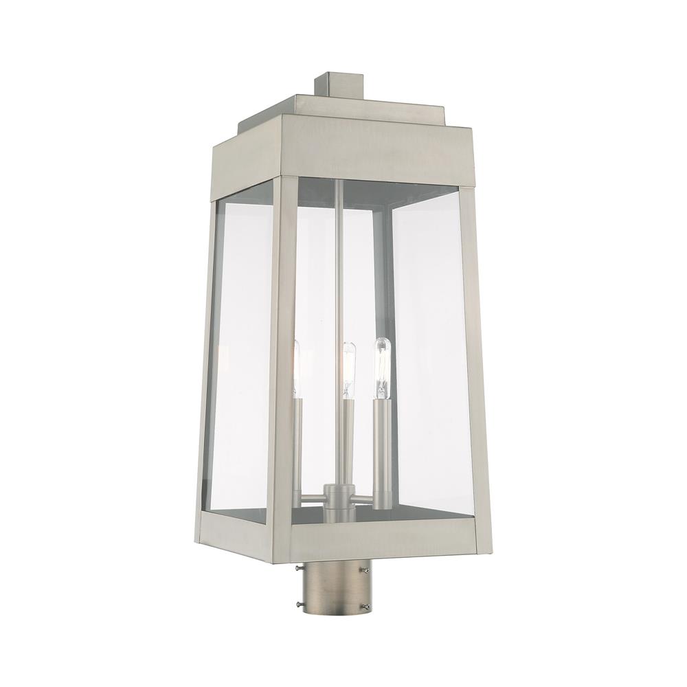 Livex Lighting 20859-91 3 Lt Brushed Nickel Outdoor Post Top Lantern
