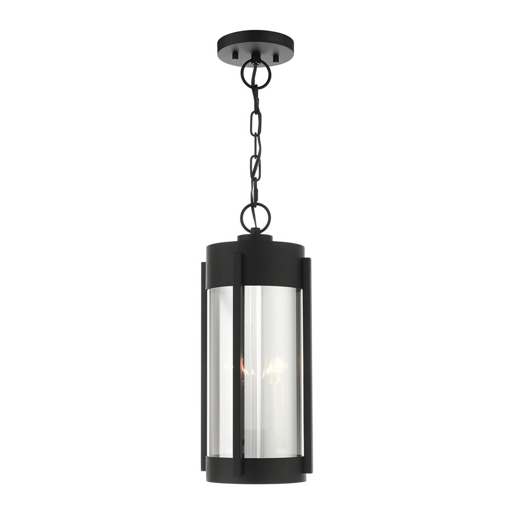 Livex Lighting 22385-04 Sheridan  Outdoor Pendant Lantern in Black with Brushed Nickel Candles
