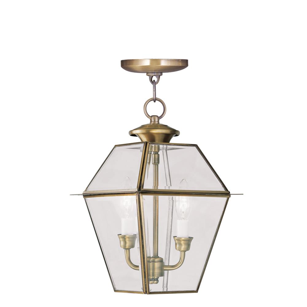 Livex Lighting 2285 Westover Outdoor Pendant with 2 Lights in Antique Brass