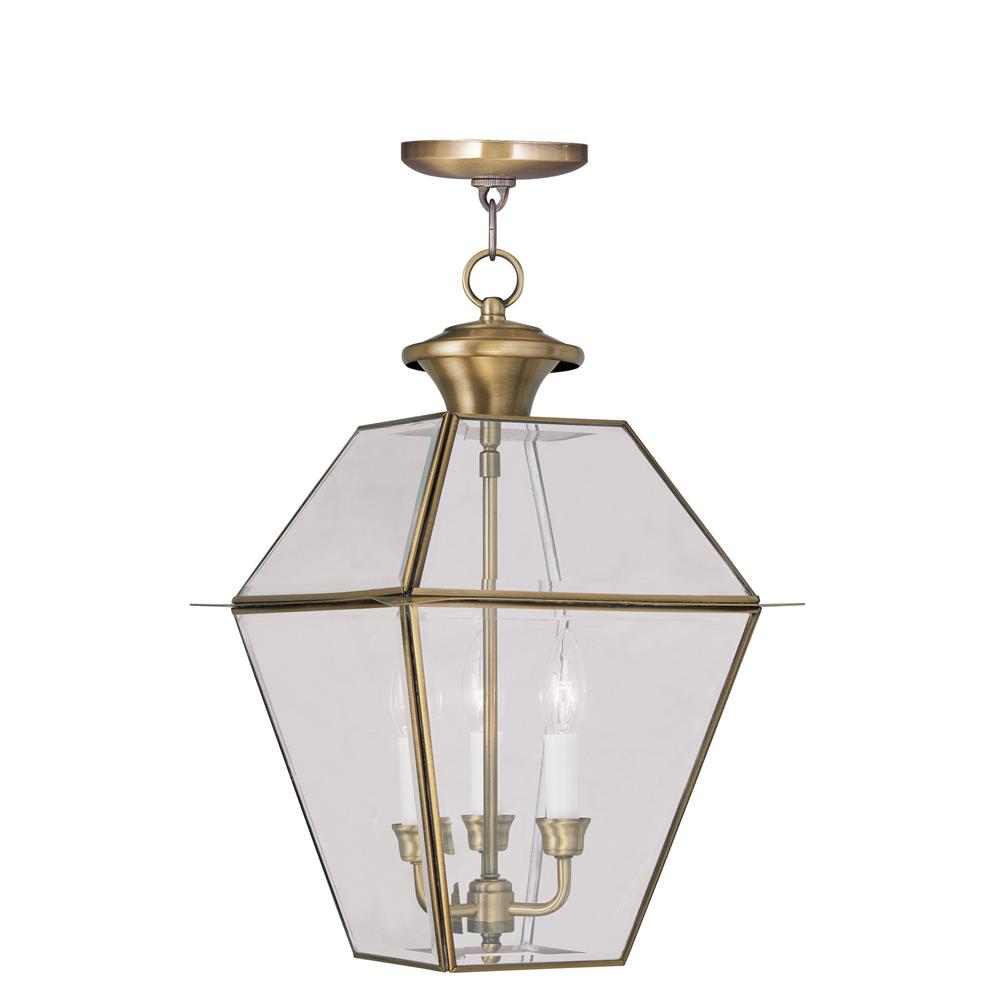 Livex Lighting 2385 Westover Outdoor Pendant with 3 Lights in Antique Brass
