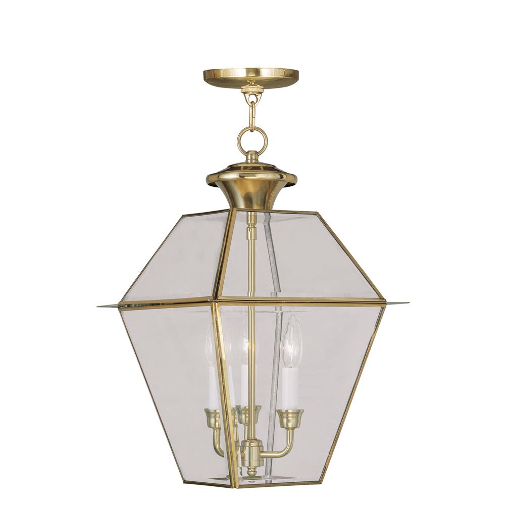 Livex Lighting 2385 Westover Outdoor Pendant with 3 Lights in Polished Brass