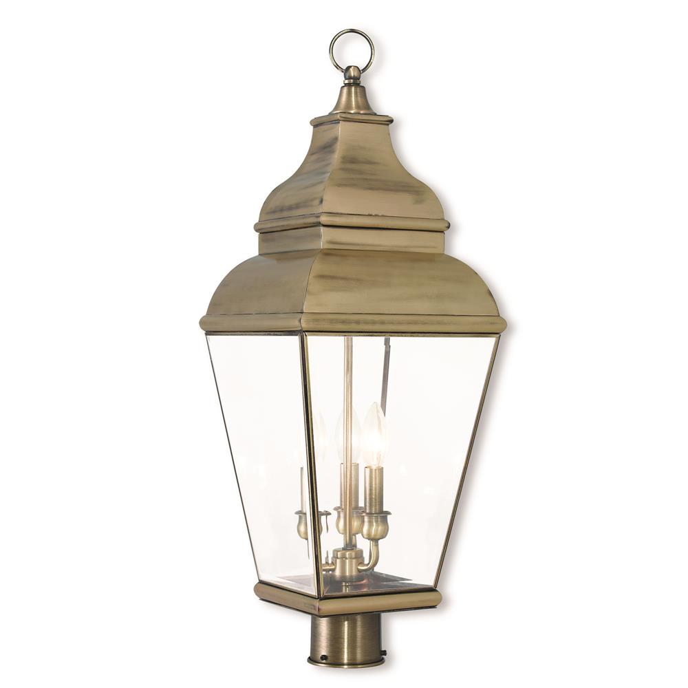 Livex Lighting 2594-01 3 Light Antique Brass Post-Top Lantern