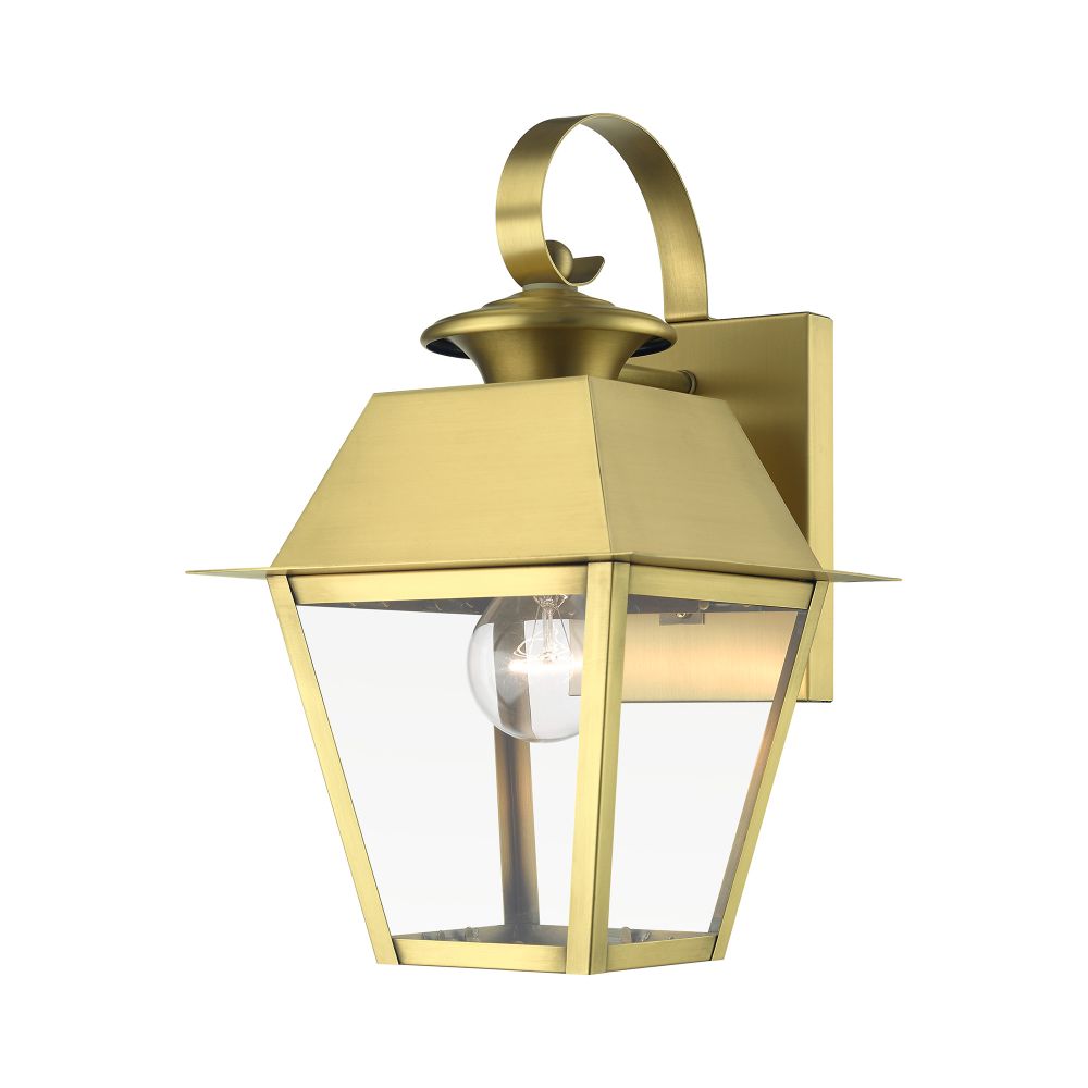 Livex Lighting 27212-08 1 Light Natural Brass Outdoor Small Wall Lantern