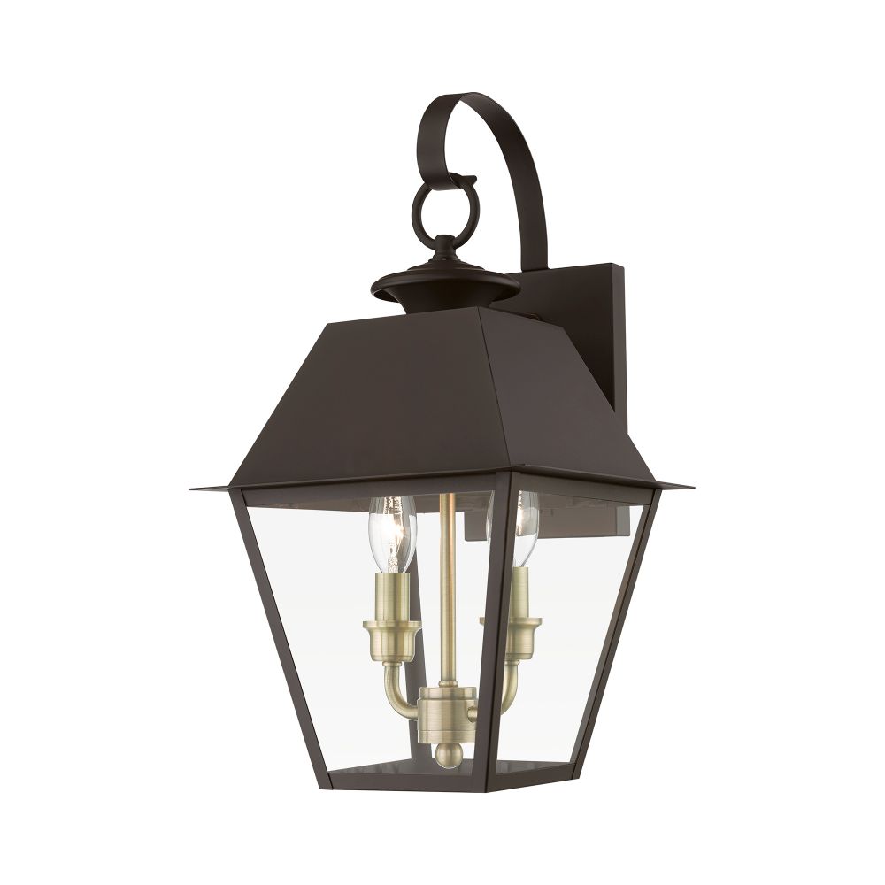 Livex Lighting 27215-07 2 Light Bronze with Antique Brass Finish Cluster Outdoor Medium Wall Lantern