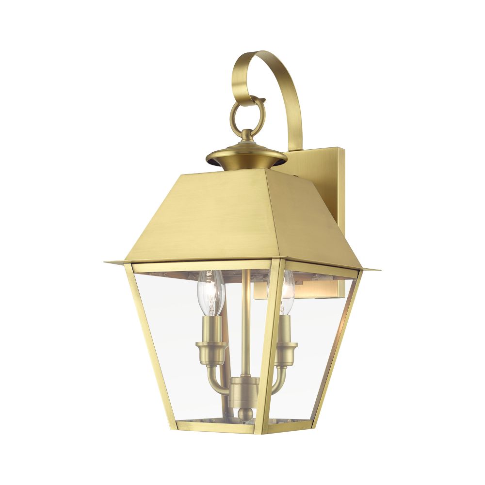 Livex Lighting 27215-08 2 Light Natural Brass Outdoor Medium Wall Lantern